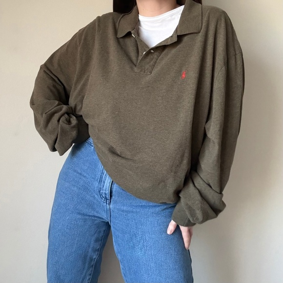 Polo Ralph Lauren Tops - Vintage Ralph Lauren Long Sleeve Polo Shirt in Olive